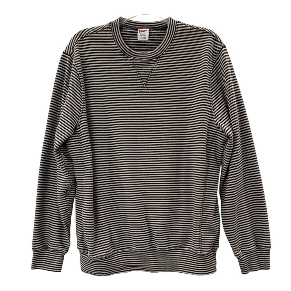 J.Crew Mens Medium Striped Crewneck Sweatshirt Black Cream Cotton Pullover